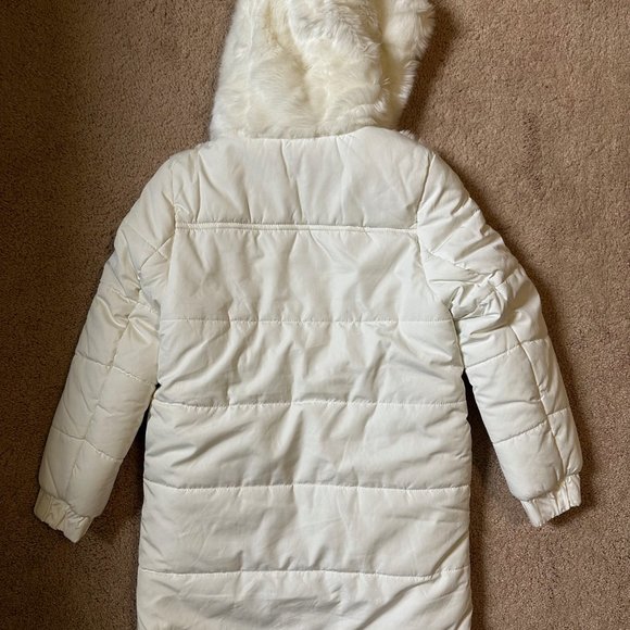 French Connection FCUK CG1313 Girl's Faux Fur Trimmed Coat, Cream Kids 8/10Y NEW - Picture 9 of 11